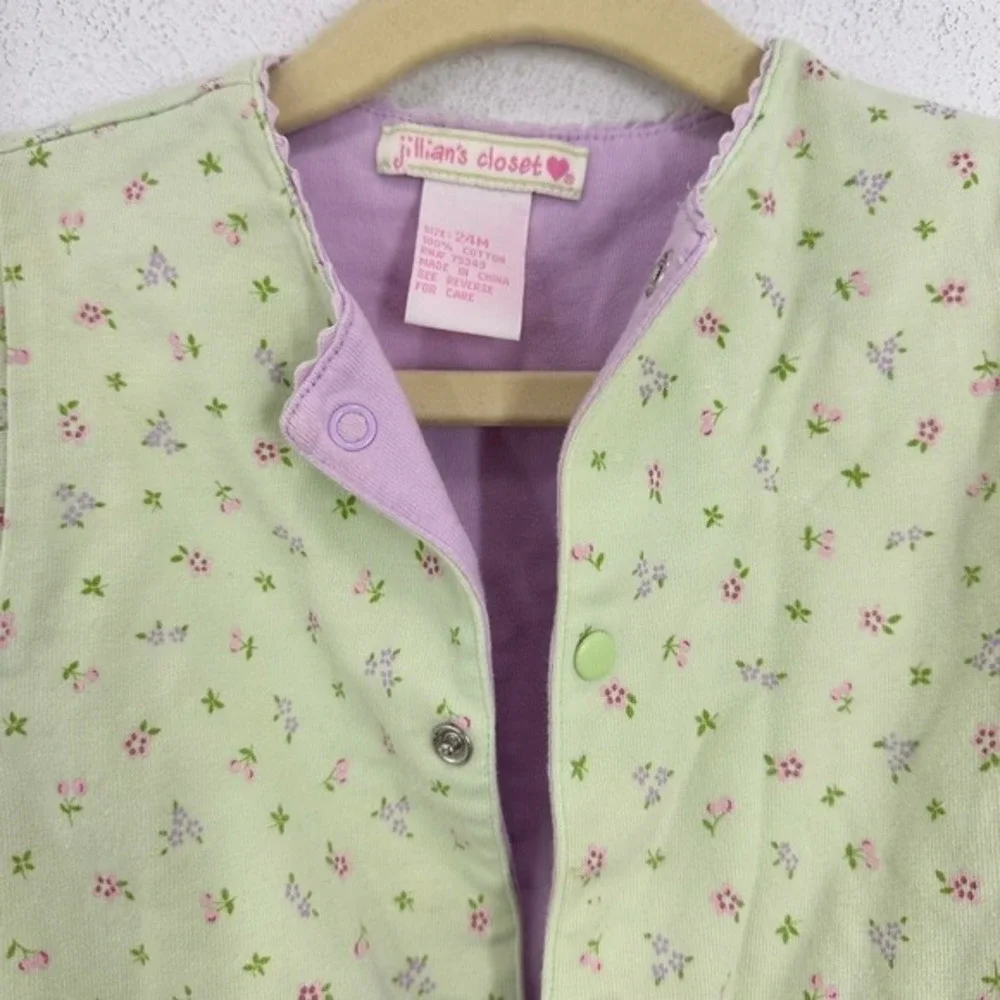 Vintage Girls Pastel Green Floral Print Cotton‎ Snap Button Shirt Jacket Shacket